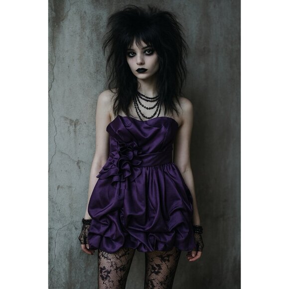 vintage 90s GUNNE SAX JESSICA MCCLINTOCK dress strapless satin emo goth purple S - Picture 1 of 8